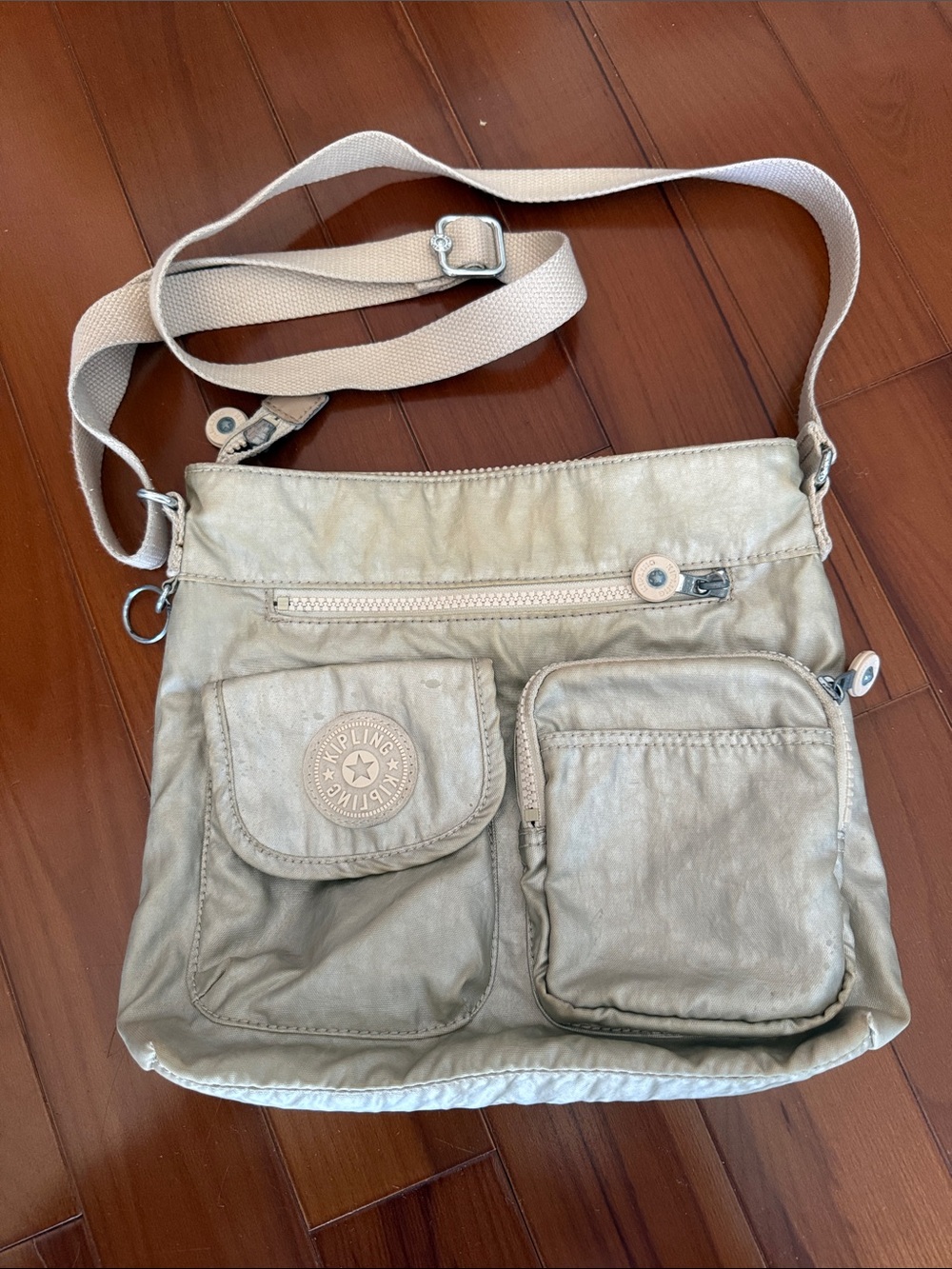 Kipling Light Beige Crossbody Bag with Front Pockets